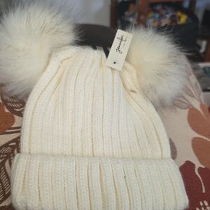 Cozy  White Beanie with Pom Poms